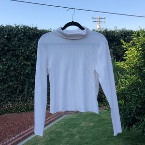 Cream Ribbed Turtleneck Lettuce Hem